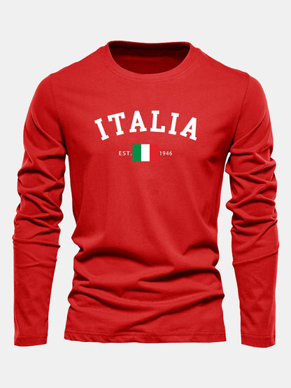 Camiseta de algodão de manga longa com estampa da Itália
