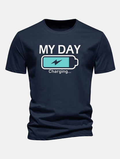 Camiseta de algodão com estampa de bateria “My Day” e caimento regular