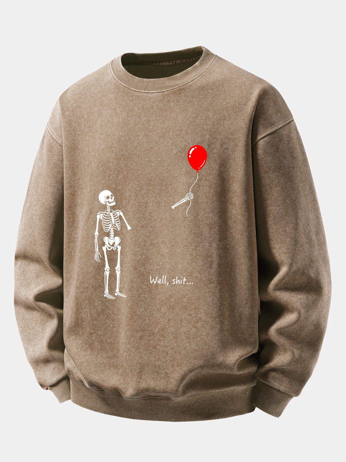 Balloon Skeleton Print Washed Distressed Sweatshirt
