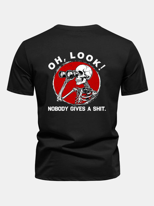 Telescope Skeleton Back Print Cotton T-Shirt
