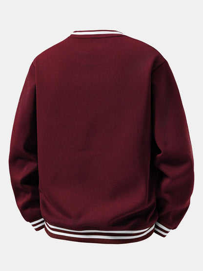 Star & Stripe Print Ribbed Crew Neck Sweatshirt