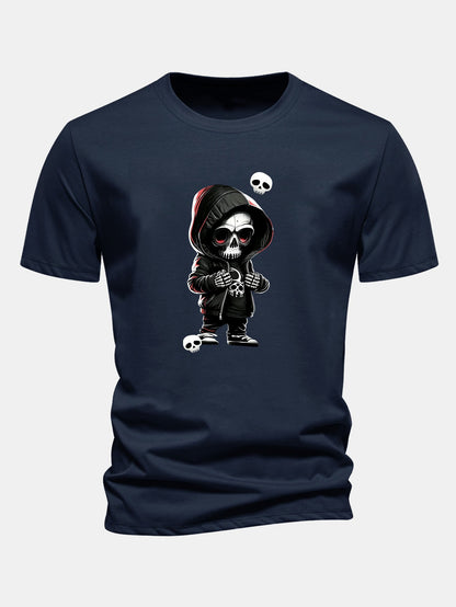 Grim Reaper Skeleton Print Cotton T-Shirt