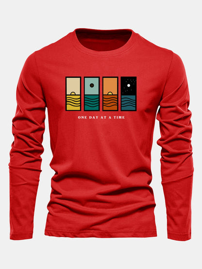 Camiseta de algodão de manga longa com estampa “Um dia de cada vez”
