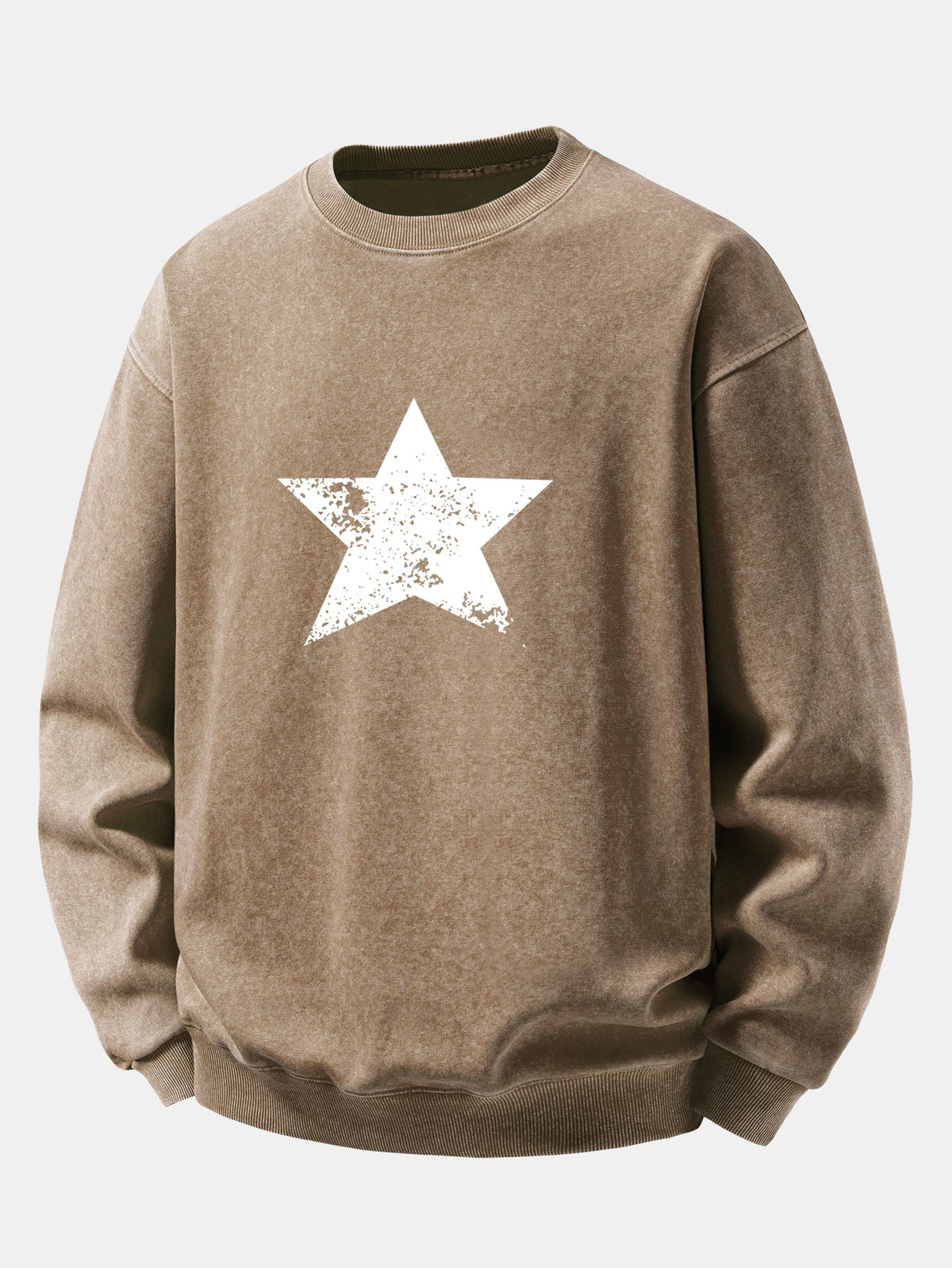 Star Print Washed Distressed Relaxed Sweatshirt