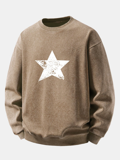 Star Print Washed Distressed Relaxed Sweatshirt