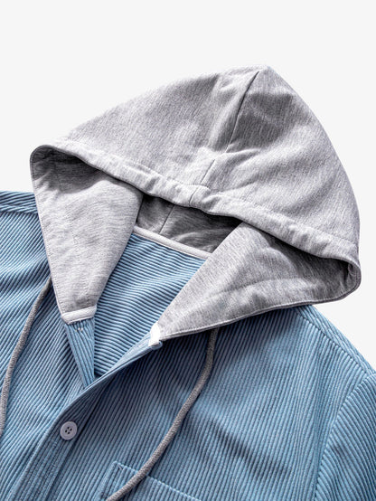 Hooded Corduroy Long Sleeve Shirt