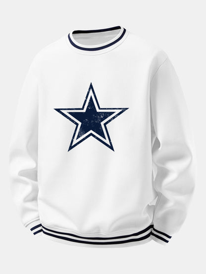 Star & Stripe Print Ribbed Crew Neck Sweatshirt