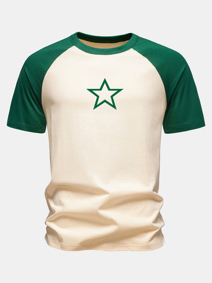 Camiseta de algodão com mangas raglã e estampa de estrelas