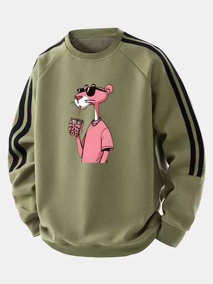 Moletom raglan listrado vintage de corte confortável com estampa da Pantera Cor-de-Rosa