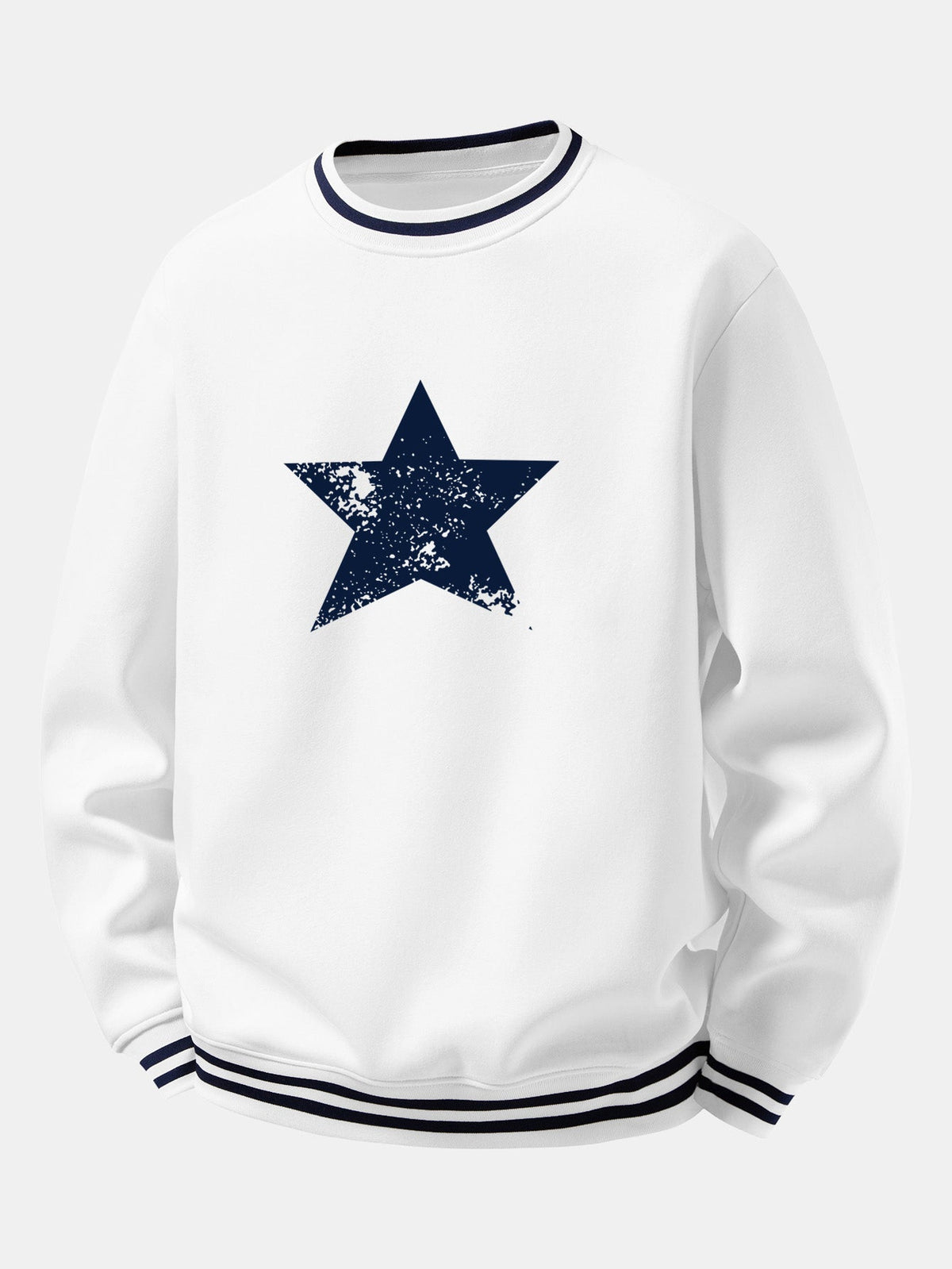 Star & Stripe Print Ribbed Crew Neck Sweatshirt