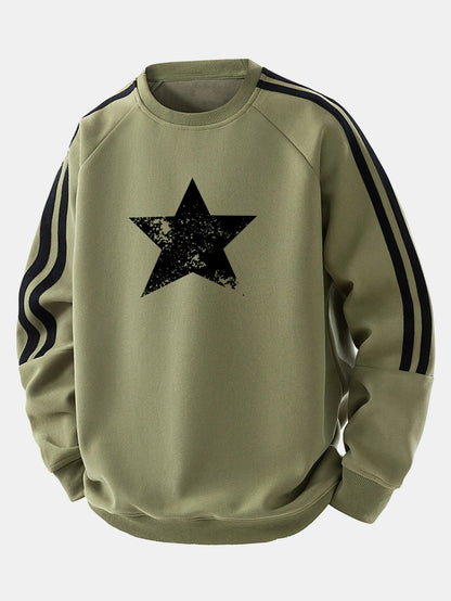 Moletom raglan listrado vintage com estampa de estrelas e modelagem confortável