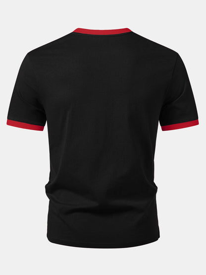 Camiseta Ringer de Contraste com Estampa de Gato Preto e Abóbora