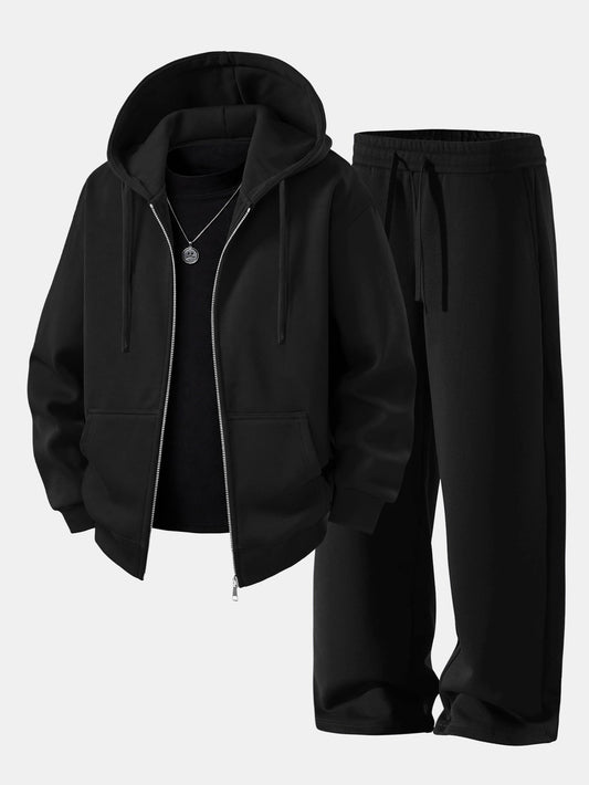 Relaxed Zip Hoodie & Wide Leg Sweatpants Set