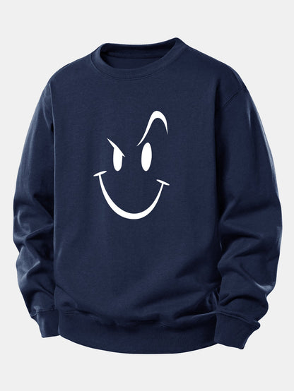 Moletom de caimento confortável com estampa de carinha sorridente