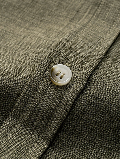 Linen-Look Grandad Collar Long Sleeve Shirt