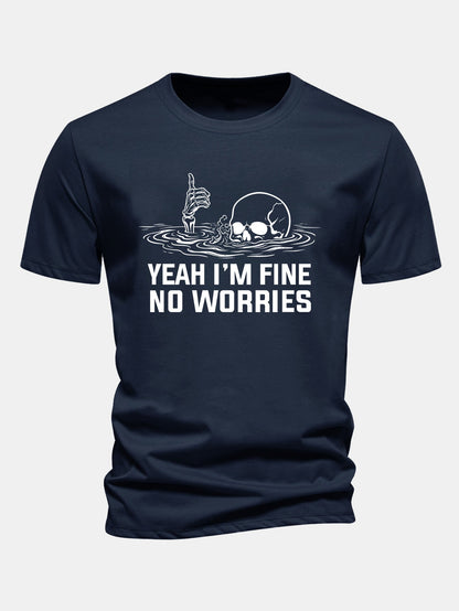 "Yes, I'm Fine" Skeleton Print Cotton T-Shirt