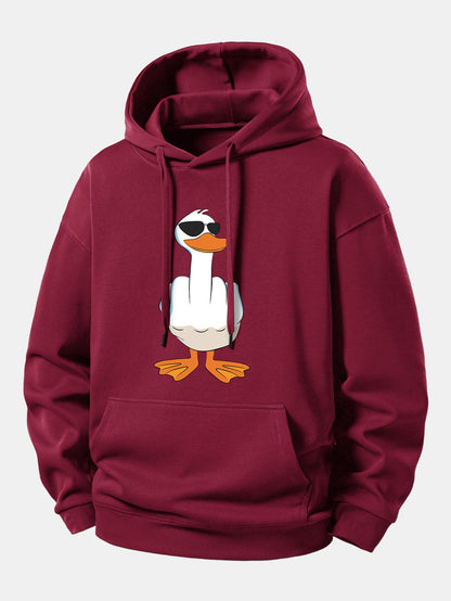 Moletom com Capuz de Ajuste Confortável e Estampa Engraçada de Pato com o Dedo do Meio