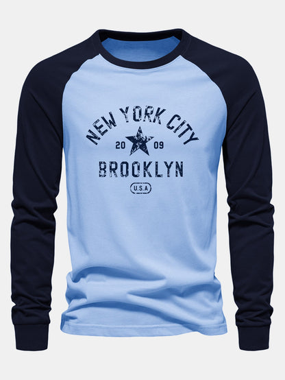 New York Print Raglan Long Sleeve Cotton T-Shirt