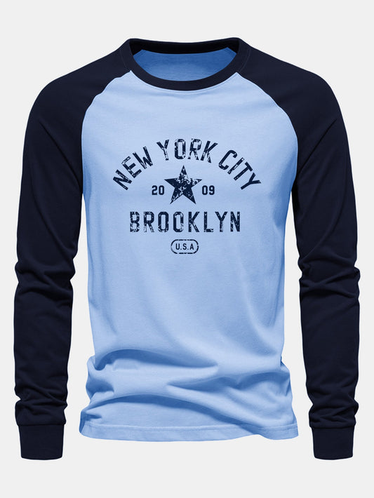 New York Print Raglan Long Sleeve Cotton T-Shirt