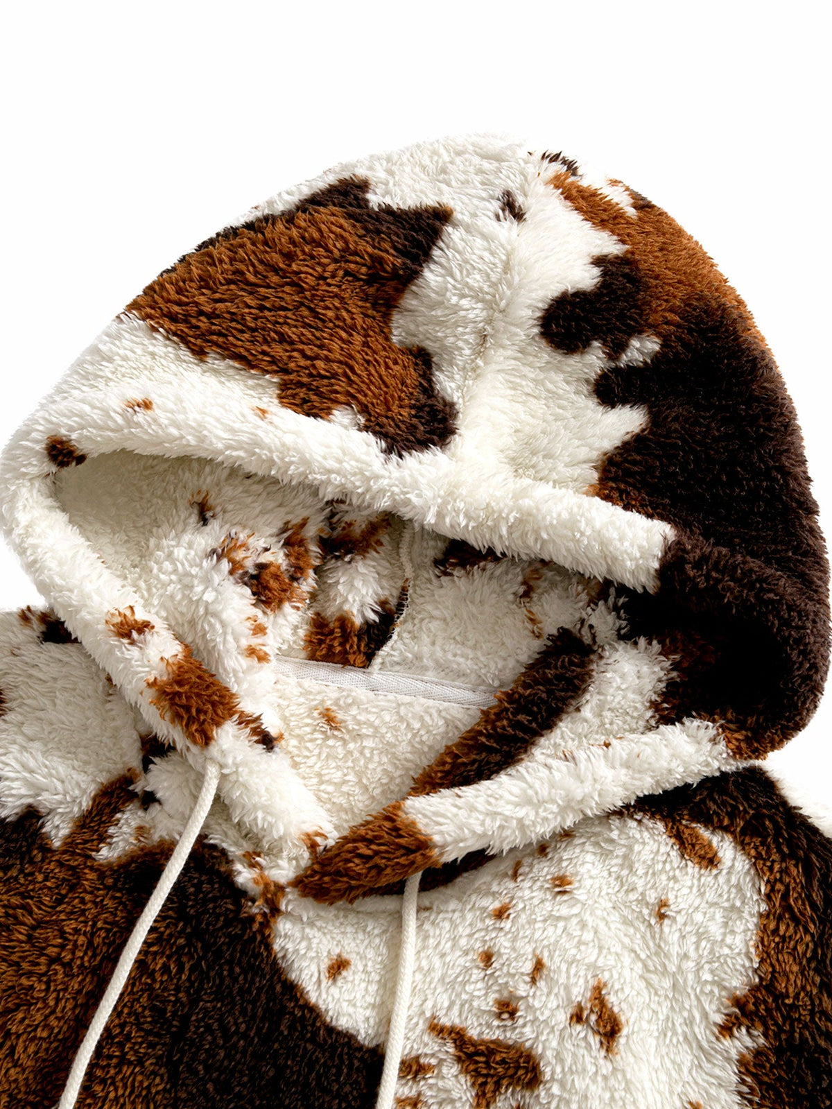 Cow Print Teddy Fleece Hoodie