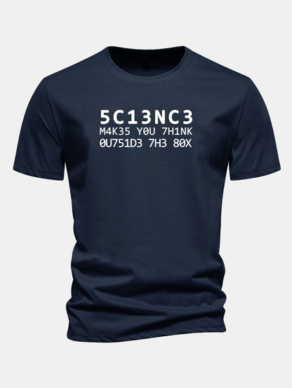 Camiseta de algodão com modelagem regular, estampa de citação científica em leetspeak