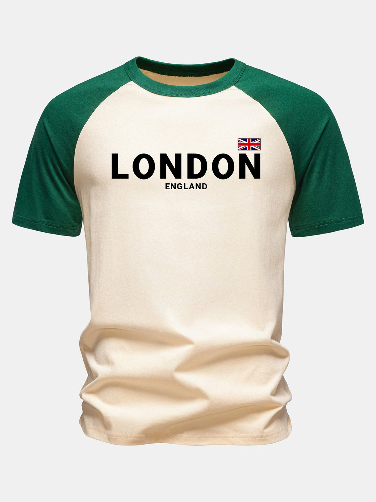 Camiseta de algodão estampada com mangas raglan, Londres, Inglaterra