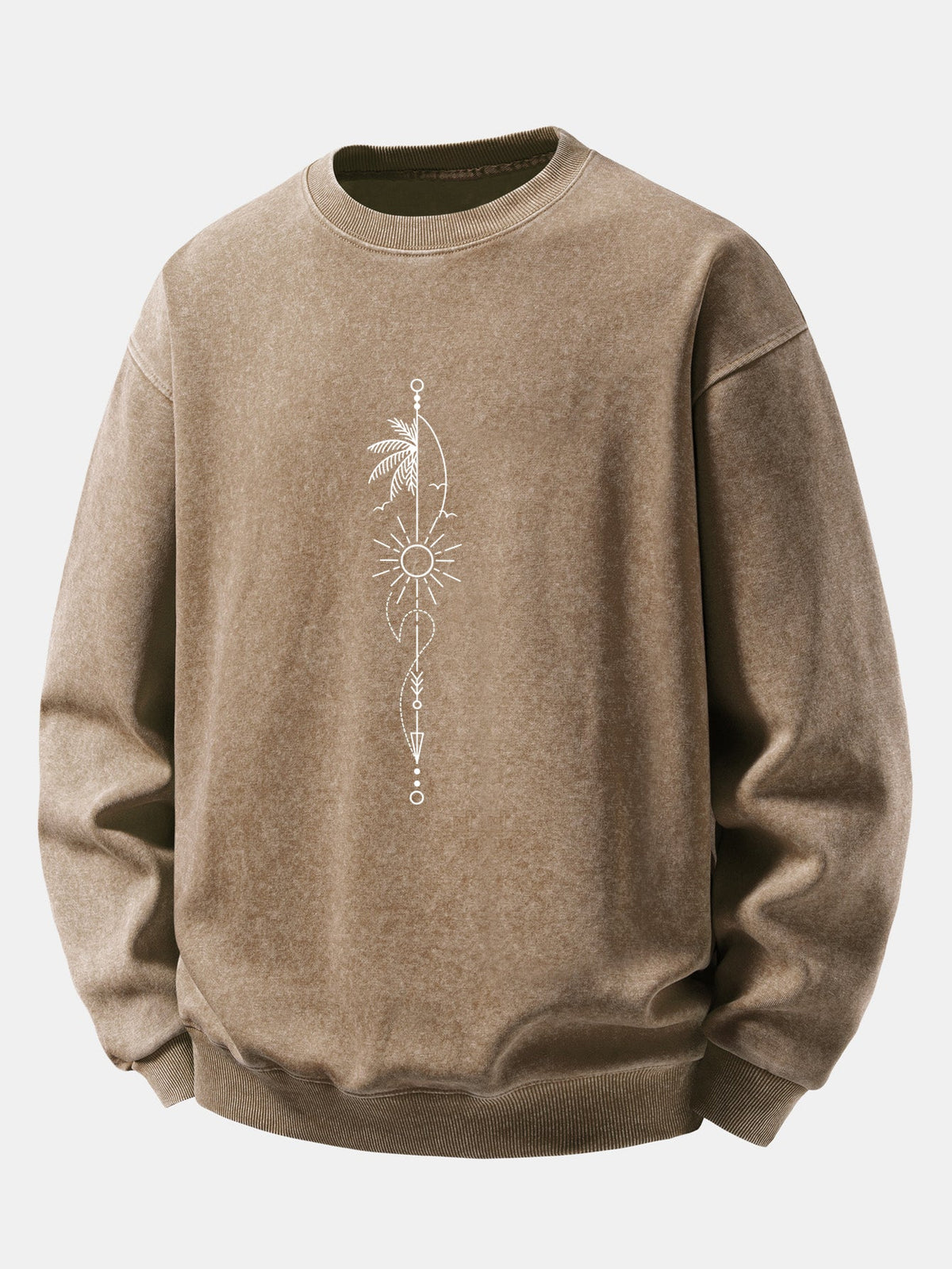Sun, Palm & Arrow Print Washed Distressed Sweatshirt