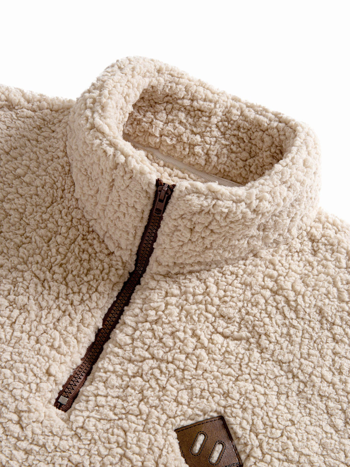 Teddy Fleece Quarter-Zip Sweatshirt with Leather Patch