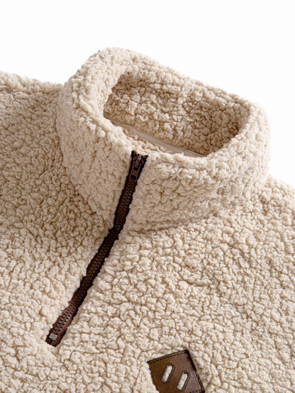 Teddy Fleece Quarter-Zip Sweatshirt with Leather Patch