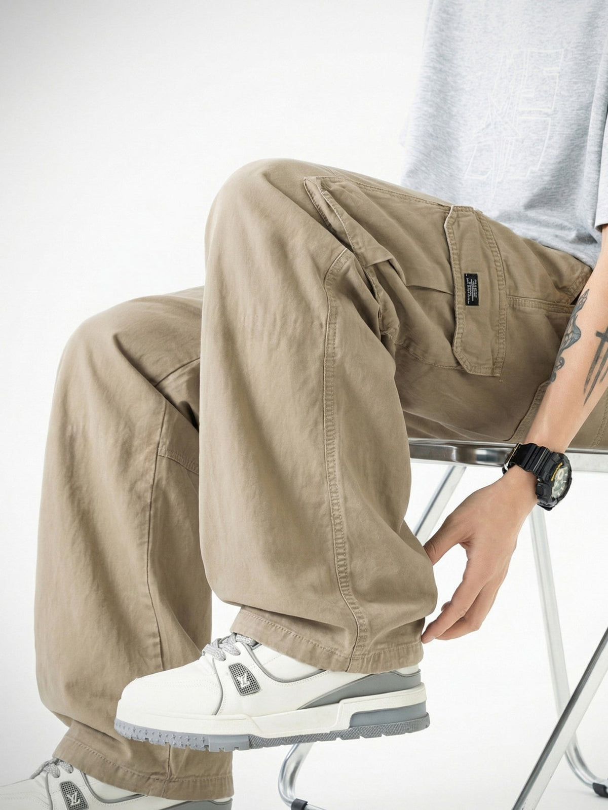 Vintage Washed Wide Leg Cargo Trousers
