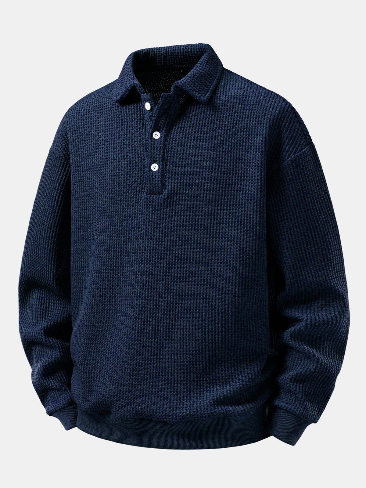 Waffle Knit Polo Collar Sweatshirt