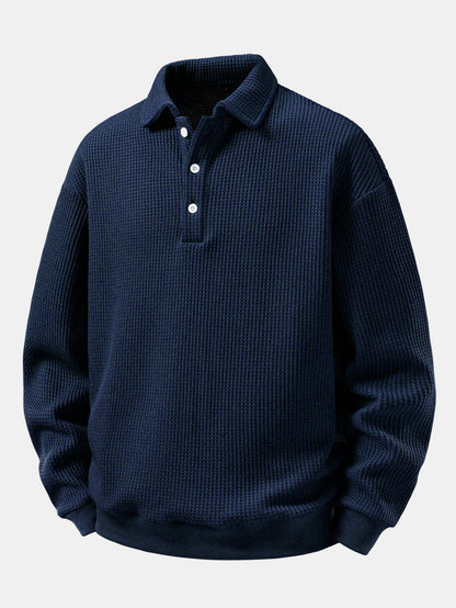 Waffle Knit Polo Collar Sweatshirt