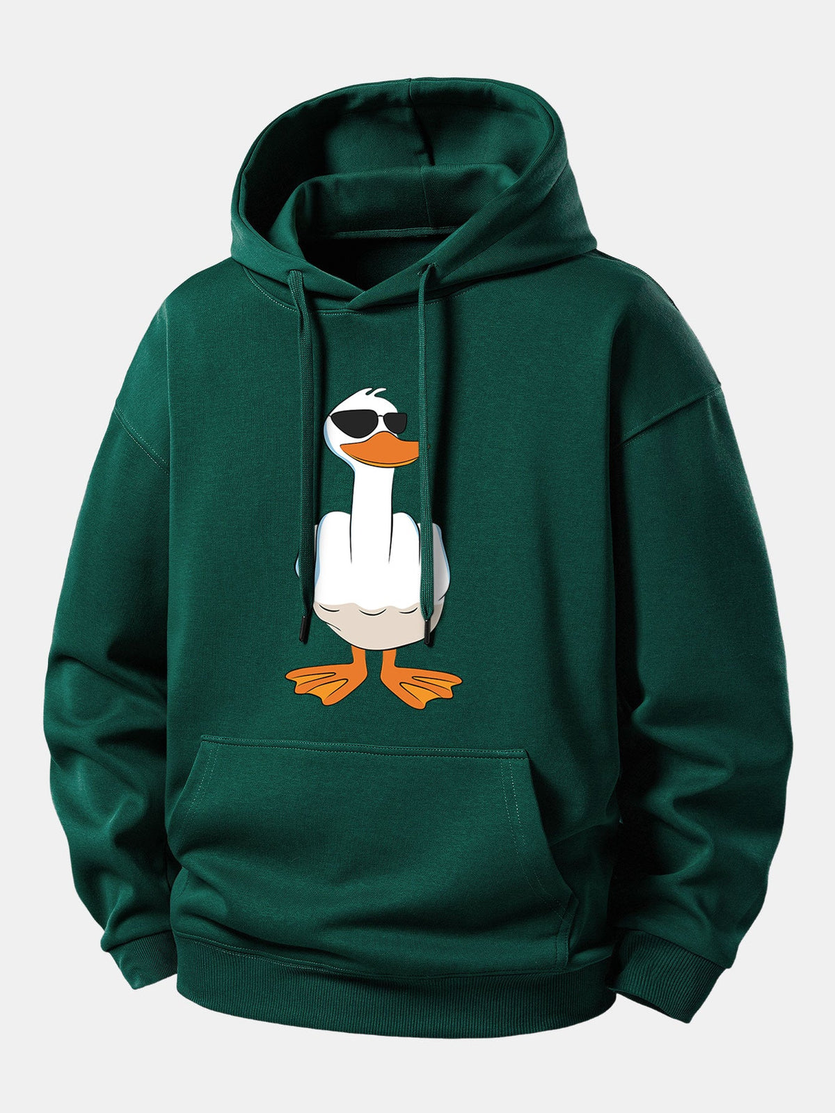 Moletom com Capuz de Ajuste Confortável e Estampa Engraçada de Pato com o Dedo do Meio