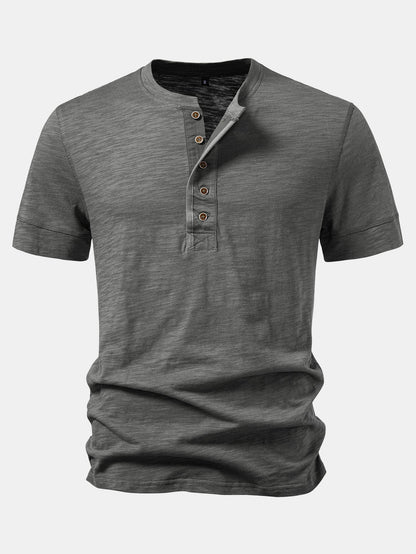 Textured Cotton Henley T-Shirt