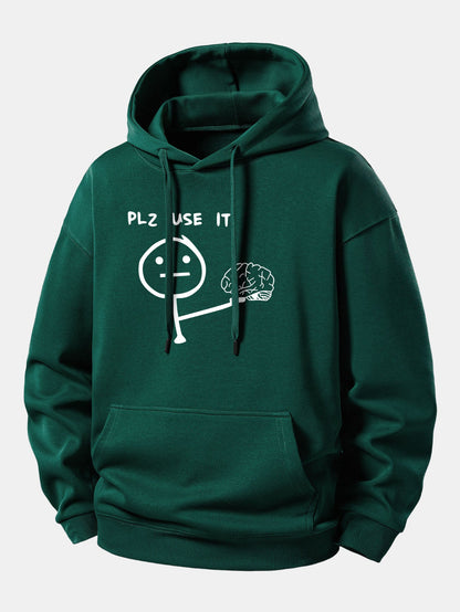 Moletom com capuz de caimento confortável com estampa “Please Use It Brain”