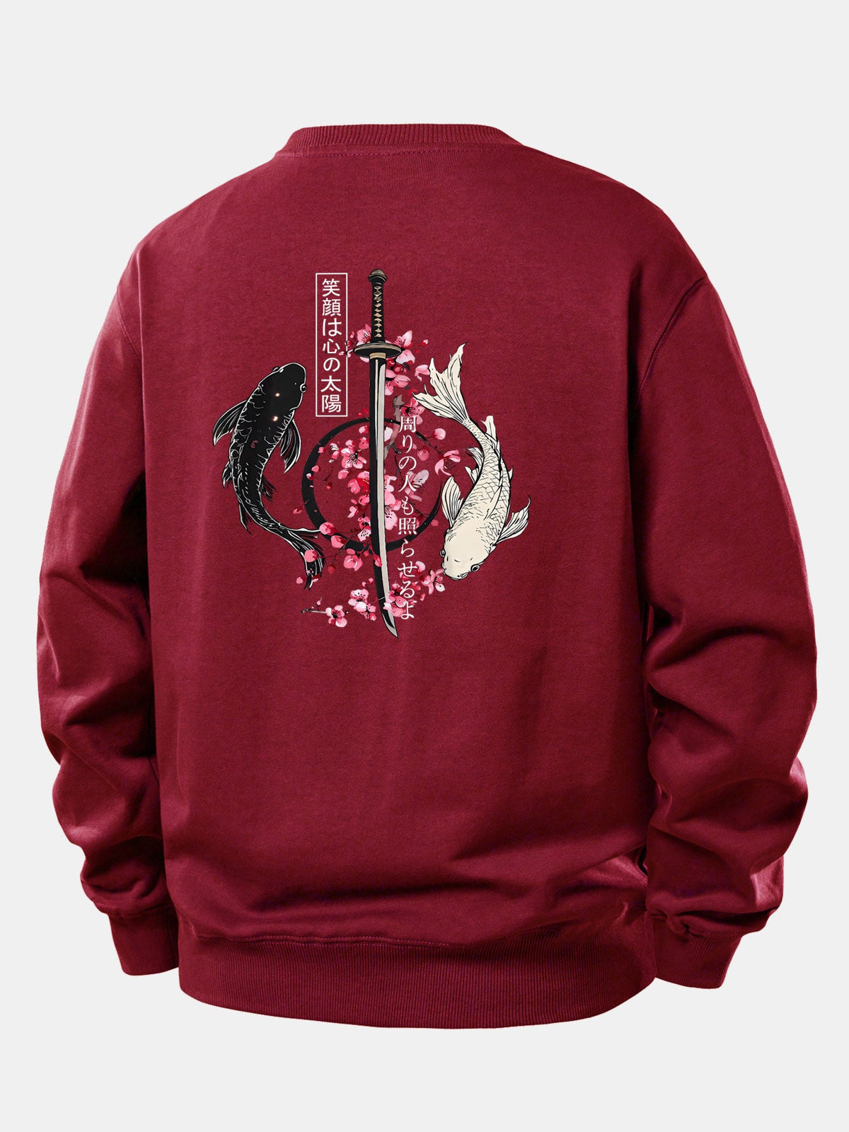 Moletom de modelagem confortável com estampa de samurai japonês, katana, peixe koi e sakura