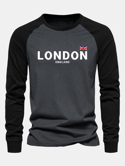 London Print Raglan Long Sleeve Cotton T-Shirt