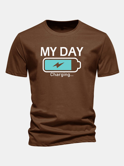 Camiseta de algodão com estampa de bateria “My Day” e caimento regular