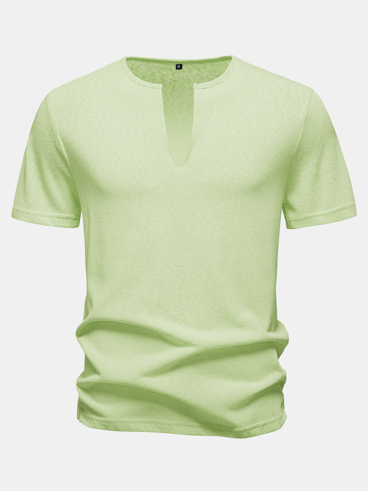 Lightweight Linen-Look Deep Notch Neck T-Shirt