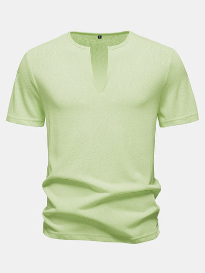 Lightweight Linen-Look Deep Notch Neck T-Shirt