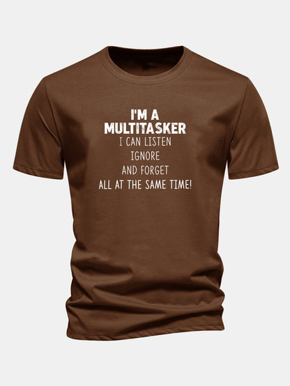 Camiseta de algodão estampada multifuncional de corte regular