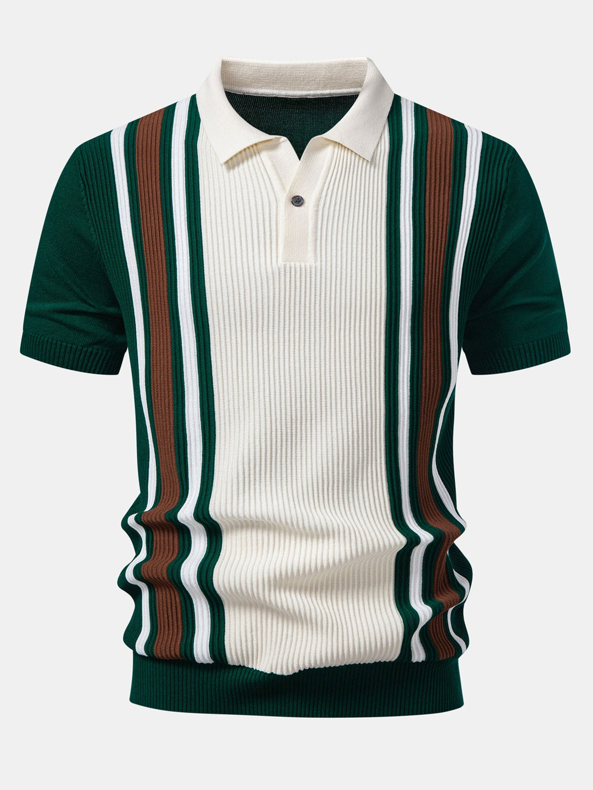 Contrast Stripe Ribbed Knit Polo