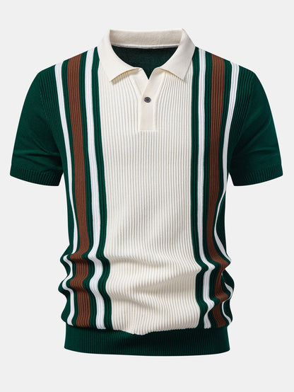 Contrast Stripe Ribbed Knit Polo