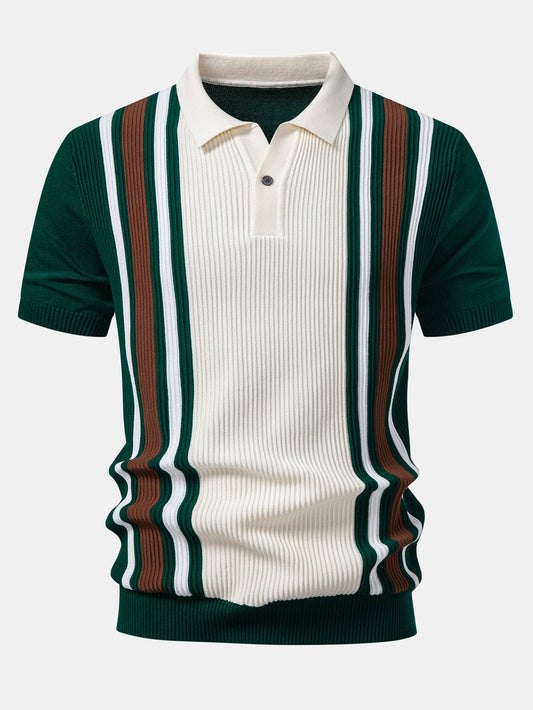 Contrast Stripe Ribbed Knit Polo