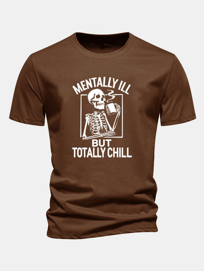 Coffee Skeleton Print Cotton T-Shirt