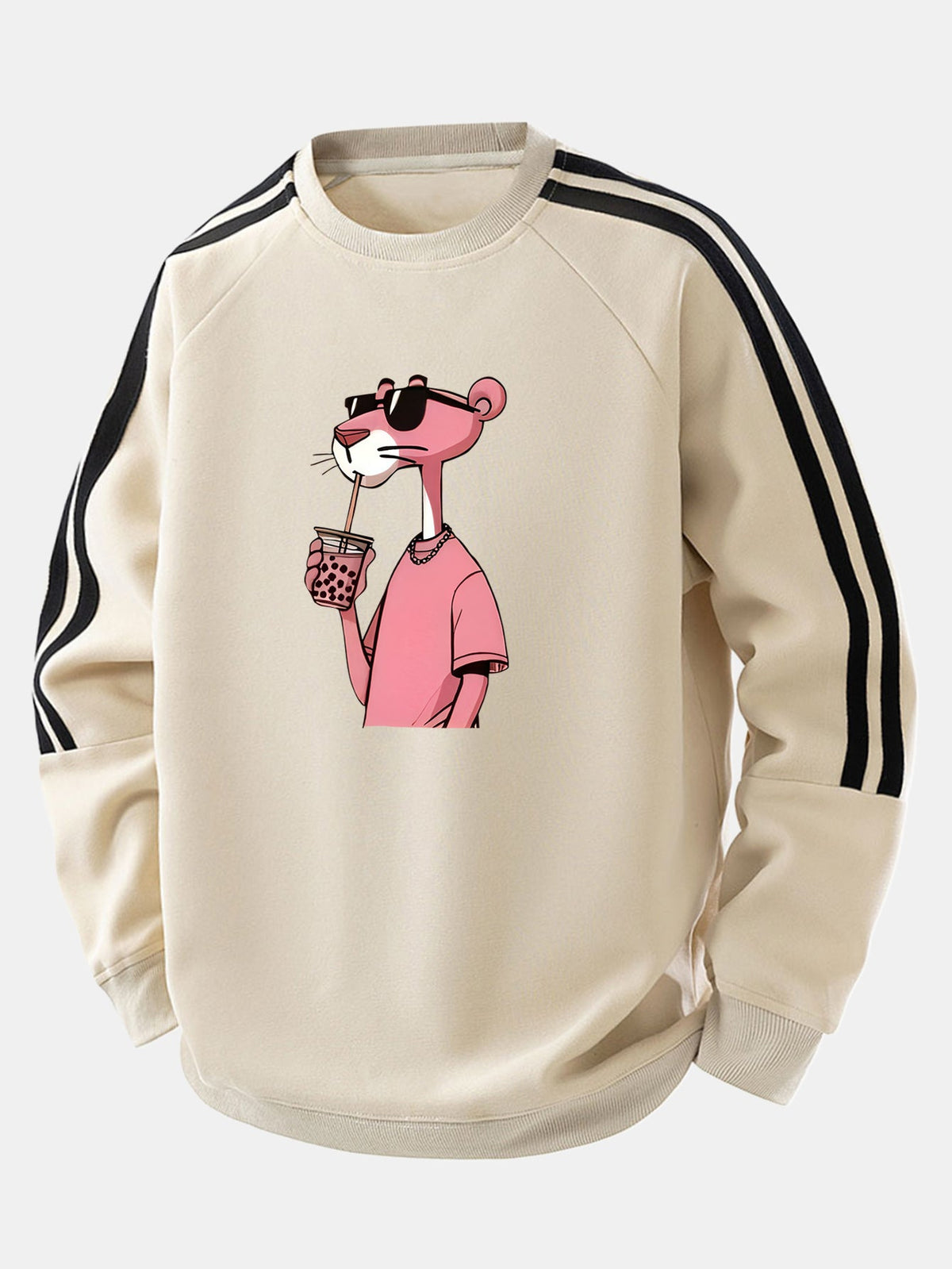 Moletom raglan listrado vintage de corte confortável com estampa da Pantera Cor-de-Rosa