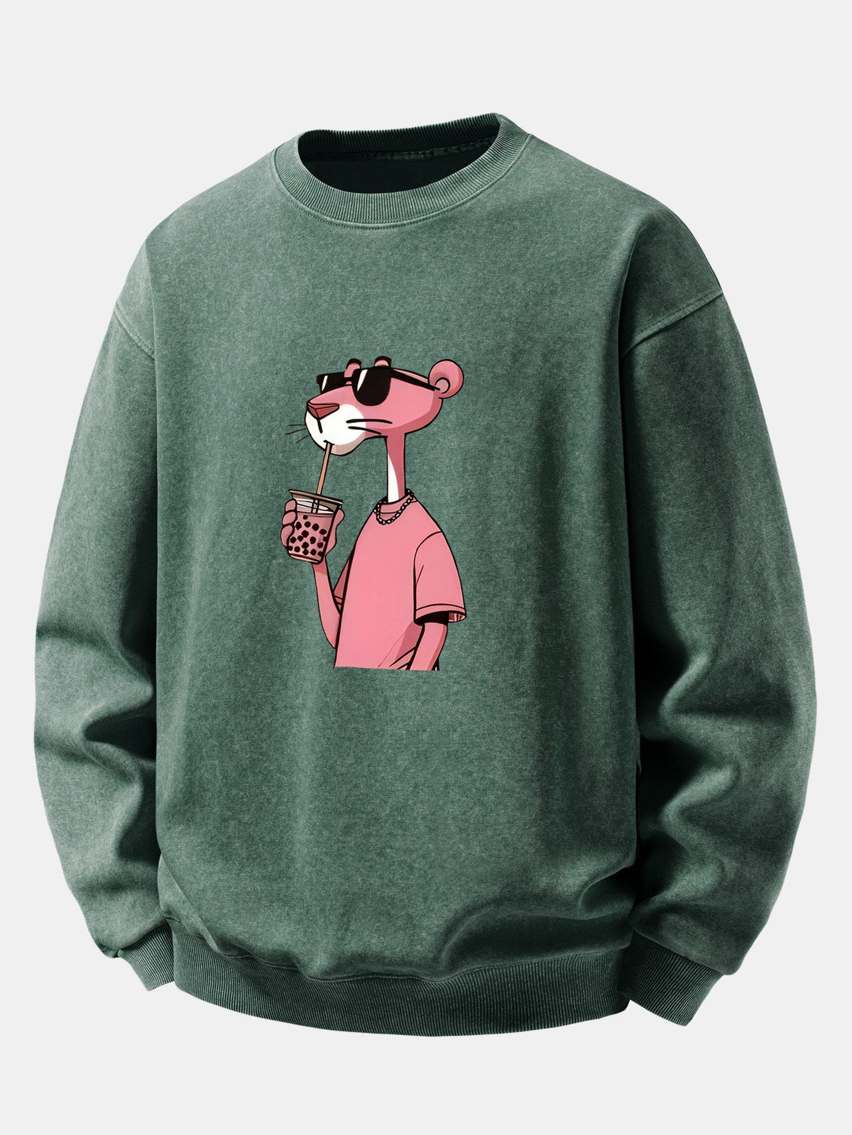 Pink Panther Print Washed Distressed Sweatshirt