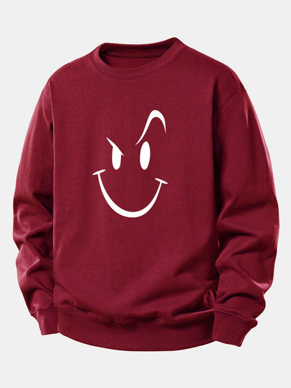 Moletom de caimento confortável com estampa de carinha sorridente