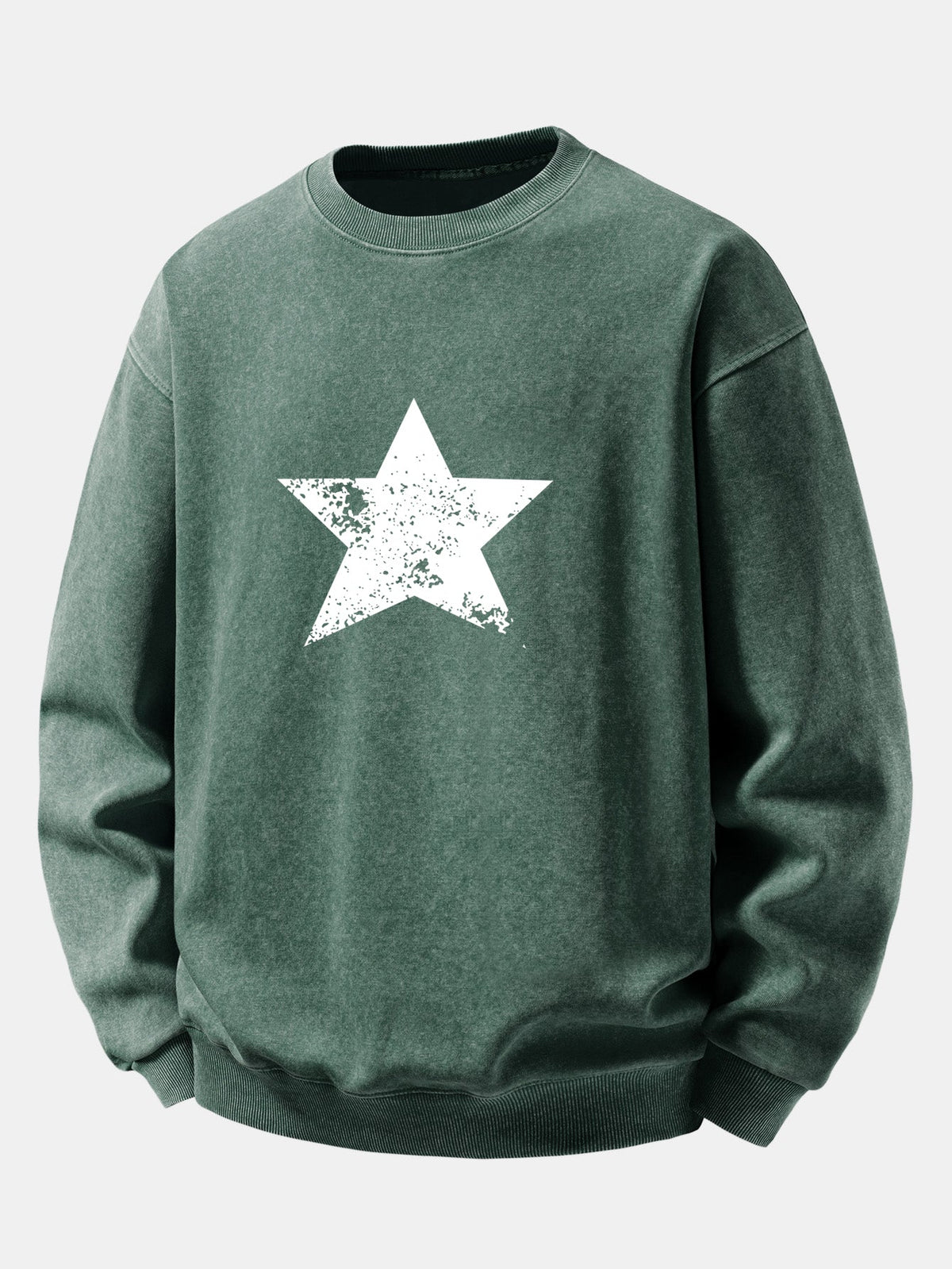 Star Print Washed Distressed Relaxed Sweatshirt