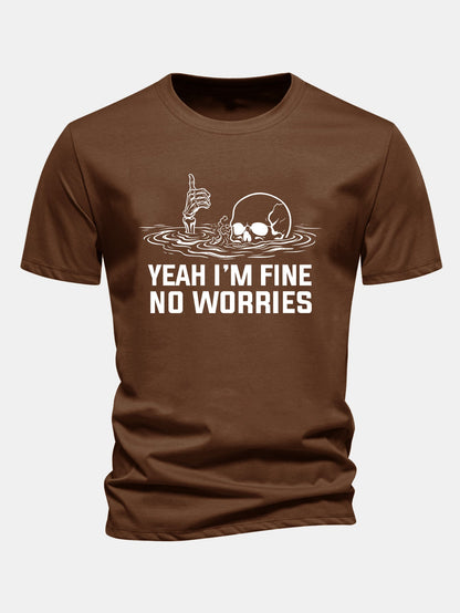 "Yes, I'm Fine" Skeleton Print Cotton T-Shirt